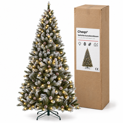 infographic opus55 verpakking - Cheqo® Kunstkerstboom 215 cm met Witte Naaldpuntjes en Verlichting Warm Wit