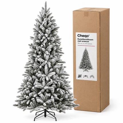 infographic opus55 verpakking - Cheqo® Kunstkerstboom 185 cm met Sneeuw zonder Verlichting