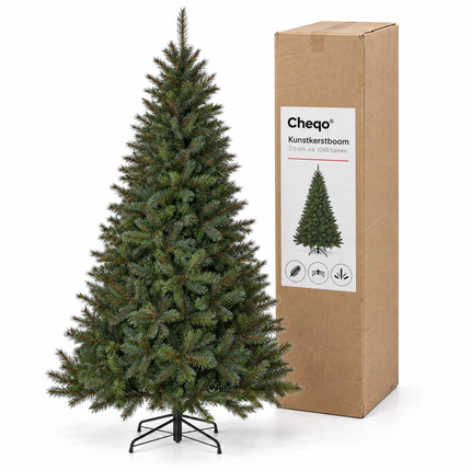 infographic opus55 verpakking - Cheqo® Kunstkerstboom 215 cm met Witte Naaldpuntjes zonder Verlichting