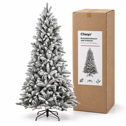 infographic opus55 verpakking - Cheqo® Kunstkerstboom 155 cm met Sneeuw zonder Verlichting