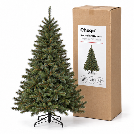 infographic opus55 verpakking - Cheqo® Kunstkerstboom 120 cm Ø85 cm met Witte Naaldpuntjes zonder Verlichting