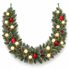 infographic opus55 hoofdafbeelding - Cheqo® Kerstslinger 180 cm Besneeuwd met Rode Kerstballen en 15 LED Warm Wit