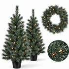 infographic opus55 hoofdafbeelding - Cheqo® Kerstboompjes Set van 2 met Kerstkrans en Witte Naaldpuntjes