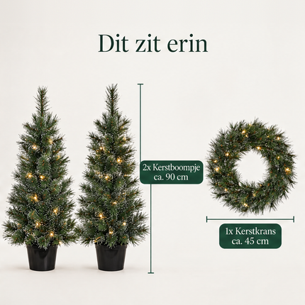 infographic opus55 infographic 2 - Cheqo® Kerstboompjes Set van 2 met Kerstkrans en Witte Naaldpuntjes