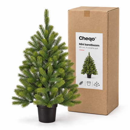 infographic opus55 verpakking - Cheqo® Mini Kerstboom 90 cm in Zwarte Pot