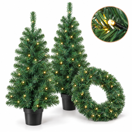 infographic opus55 hoofdafbeelding - Cheqo® Kerstboompjes Set van 2 met Kerstkrans voor Binnen