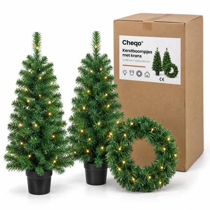 infographic opus55 verpakking - Cheqo® Kerstboompjes Set van 2 met Kerstkrans voor Binnen