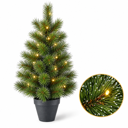 infographic opus55 hoofdafbeelding - Cheqo® Mini Kerstboom 90 cm met Witte Naaldpuntjes en Verlichting Warm Wit