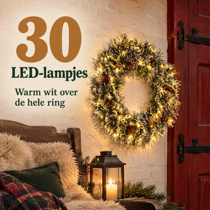 infographic opus55 infographic 1 - Cheqo® Kerstkrans 60 cm met Sneeuw en Verlichting Warm Wit