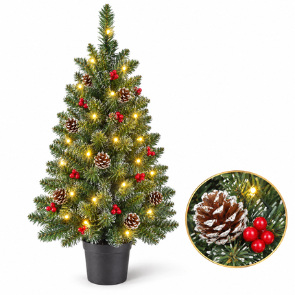 infographic opus55 hoofdafbeelding - Cheqo® Mini Kerstboom 90 cm met Witte Naaldpuntjes en Verlichting Warm Wit