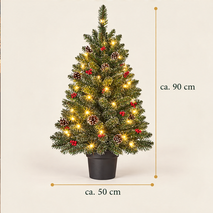infographic opus55 infographic 6 - Cheqo® Mini Kerstboom 90 cm met Witte Naaldpuntjes en Verlichting Warm Wit