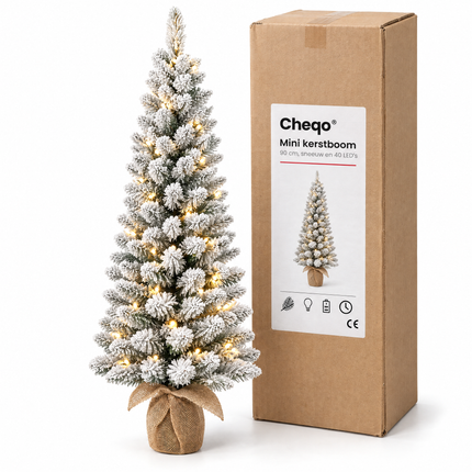 infographic opus55 verpakking - Cheqo® Mini Kerstboom 90 cm met Sneeuw en Verlichting Warm Wit