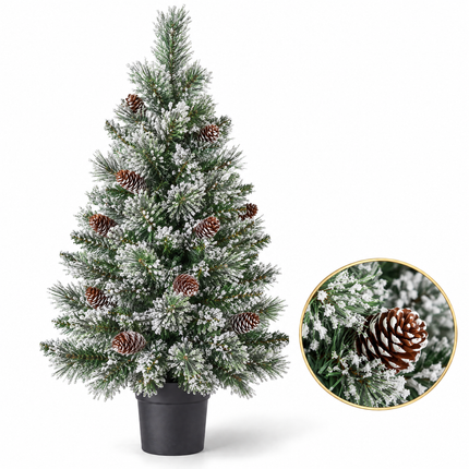 infographic opus55 hoofdafbeelding - Cheqo® Mini Kerstboom 90 cm met Sneeuw zonder Verlichting