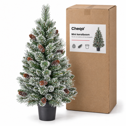 infographic opus55 verpakking - Cheqo® Mini Kerstboom 90 cm met Sneeuw zonder Verlichting