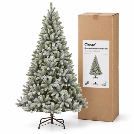 infographic opus55 verpakking - Cheqo® Kunstkerstboom 150 cm met Sneeuw zonder Verlichting