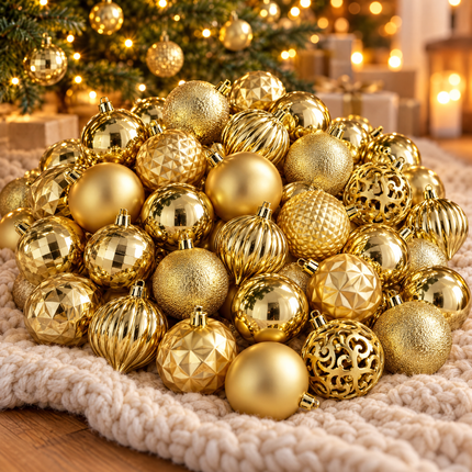 infographic opus55 hoofdafbeelding - Cheqo® Kerstballen Set van 60 Goud