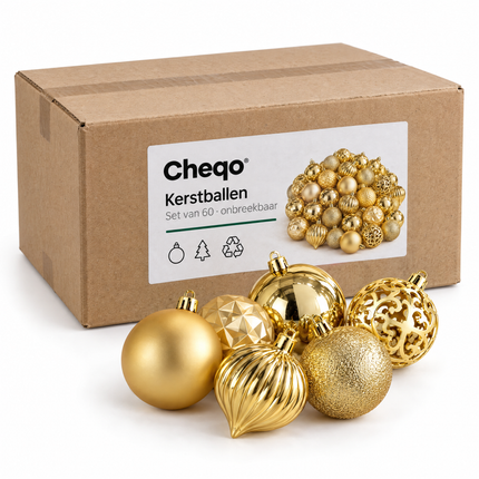 infographic opus55 verpakking - Cheqo® Kerstballen Set van 60 Goud