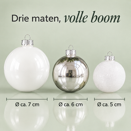 infographic opus55 infographic 4 - Cheqo® Kerstballen Set van 26 Wit en Zilver