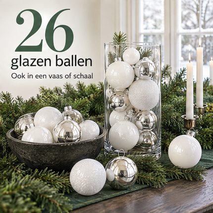 infographic opus55 infographic 6 - Cheqo® Kerstballen Set van 26 Wit en Zilver
