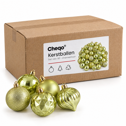 infographic opus55 verpakking - Cheqo® Kerstballen Set van 60 Lichtgroen