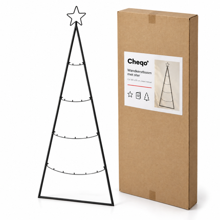 infographic opus55 verpakking - Cheqo® Wandkerstboom Zwart met Ster