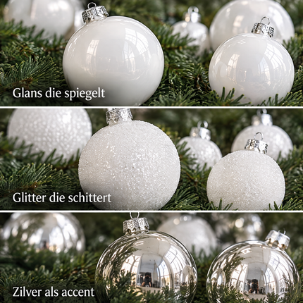 infographic opus55 infographic 3 - Cheqo® Kerstballen Set van 42 Wit en Zilver