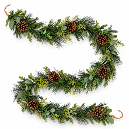 infographic opus55 hoofdafbeelding - Cheqo® Kerstslinger 180 cm met Dennenappels en Eucalyptusblad