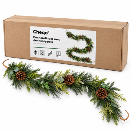 infographic opus55 verpakking - Cheqo® Kerstslinger 180 cm met Dennenappels en Eucalyptusblad