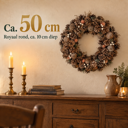 infographic opus55 infographic 5 - Cheqo® Kerstkrans 50 cm van Dennenappels met Perzik Accenten