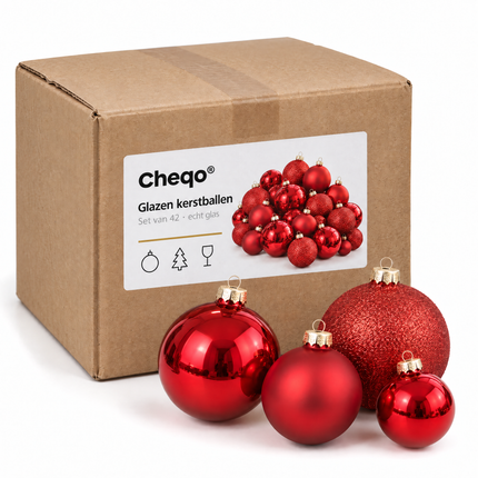 infographic opus55 verpakking - Cheqo® Kerstballen Set van 42 Rood