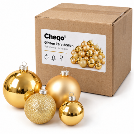infographic opus55 verpakking - Cheqo® Kerstballen Set van 42 Goud