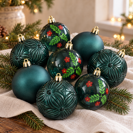 infographic opus55 hoofdafbeelding - Cheqo® Kerstballen Set van 9 Groen