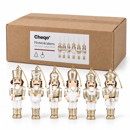 infographic opus55 verpakking - Cheqo® Notenkrakers Set van 6 Goud en Wit