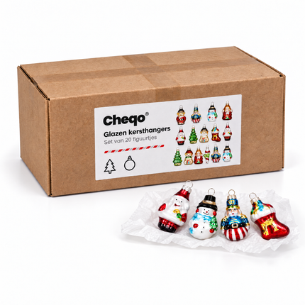 infographic opus55 verpakking - Cheqo® Kersthangers Set van 20 Glazen Figuurtjes