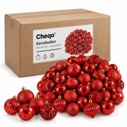 infographic opus55 verpakking - Cheqo® Kerstballen Set van 60 Rood