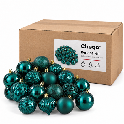 infographic opus55 verpakking - Cheqo® Kerstballen Set van 60 Donkergroen