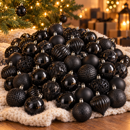 infographic opus55 hoofdafbeelding - Cheqo® Kerstballen Set van 60 Zwart