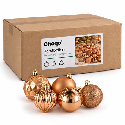 infographic opus55 verpakking - Cheqo® Kerstballen Set van 60 Koper