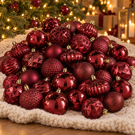 infographic opus55 hoofdafbeelding - Cheqo® Kerstballen Set van 60 Donkerrood
