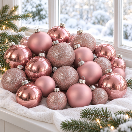 infographic opus55 hoofdafbeelding - Cheqo® Kerstballen Set van 26 Roze