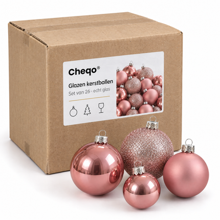 infographic opus55 verpakking - Cheqo® Kerstballen Set van 26 Roze