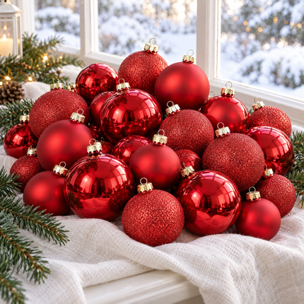 infographic opus55 hoofdafbeelding - Cheqo® Kerstballen Set van 26 Rood