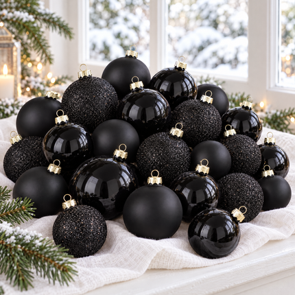 infographic opus55 hoofdafbeelding - Cheqo® Kerstballen Set van 26 Zwart