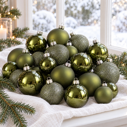 infographic opus55 hoofdafbeelding - Cheqo® Kerstballen Set van 26 Groen