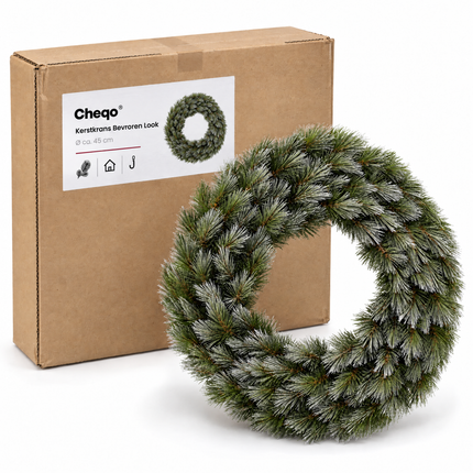infographic opus55 verpakking - Cheqo® Kerstkrans 45 cm Groen met Bevroren Look