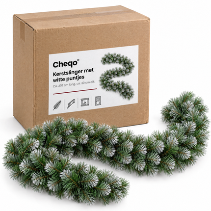 infographic opus55 verpakking - Cheqo® Kerstslinger 270 cm Groen met Witte Puntjes