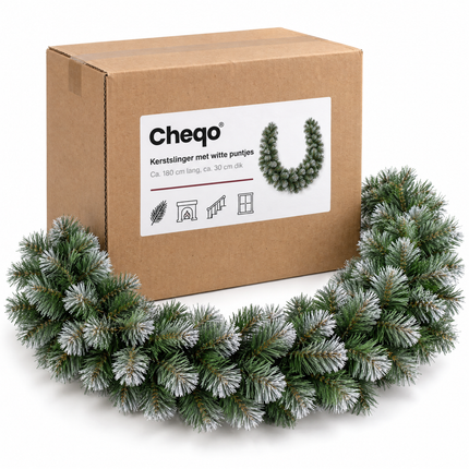infographic opus55 verpakking - Cheqo® Kerstslinger 180 cm Groen met Witte Puntjes