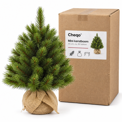 infographic opus55 verpakking - Cheqo® Mini Kerstboom 45 cm met Witte Naaldpuntjes zonder Verlichting