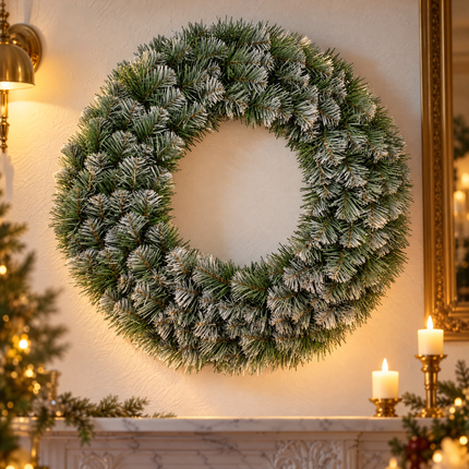 infographic opus55 hoofdafbeelding - Cheqo® Kerstkrans 60 cm met Witte Naaldpuntjes en Zachte Naalden