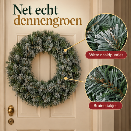 infographic opus55 infographic 2 - Cheqo® Kerstkrans 60 cm met Witte Naaldpuntjes en Zachte Naalden